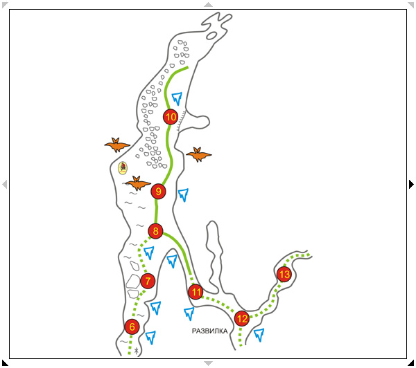 Карта виртуальной экскурсии по пещере Караульная, грот Очарование.