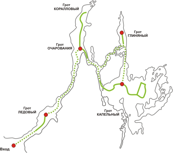 Карта виртуальной экскурсии по пещере Караульная